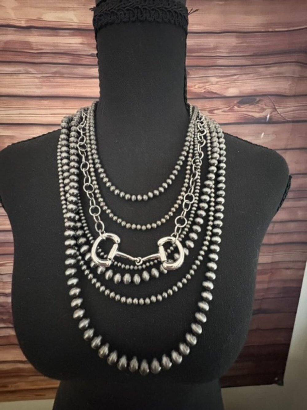 Tipi Western 6 Layered Navajo Pearl Style Snaffle Bit Necklace NWT